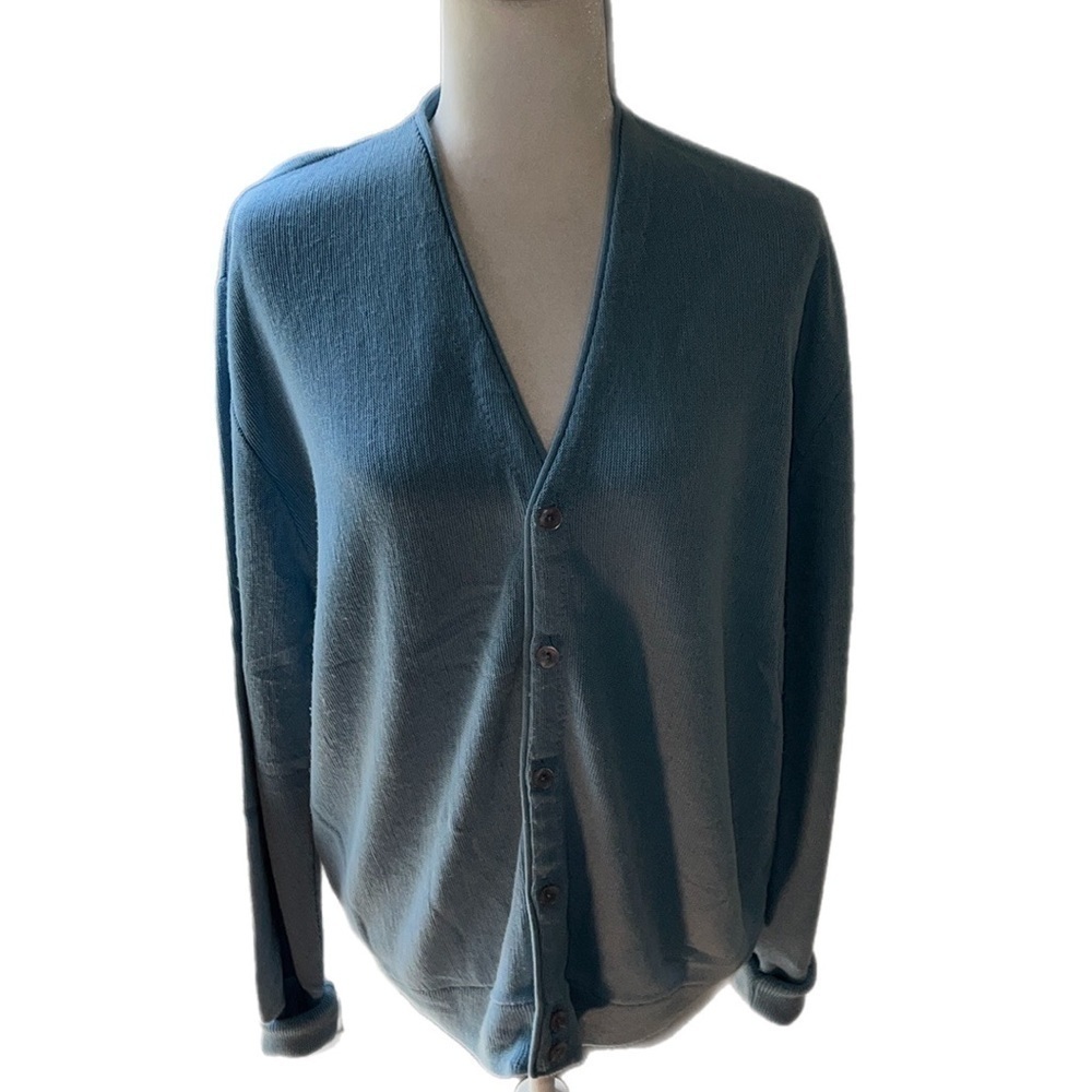Vintage Ash Creek Grandpa Sweater Baby Blue Knit Button Up V-Neck Cardigan L - Picture 2 of 9